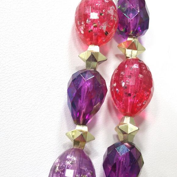West Germany Glitter Beaded Necklace, Molded Plastic Purple Pink Beads, 1950s - Picture 6 of 10